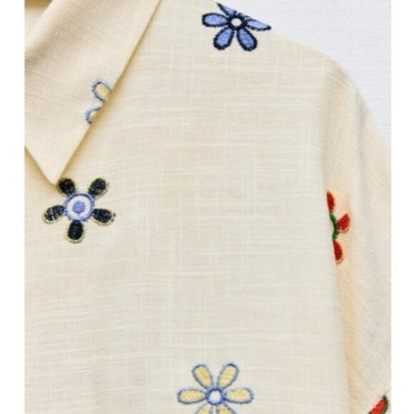 Zara Flower Patterns Casual Style Linen Blend Long Sleeves - Size Large - Picture 3 of 6